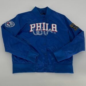 PHILA Blue Varsity Bomber Jacket with Team Graphic Size SMALL